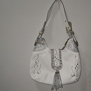 Chic White and Silver Shoulder Bag